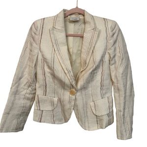 Akris Punto Cream and Brown Striped Blazer Jacker One Button Size 6 Linen Blend